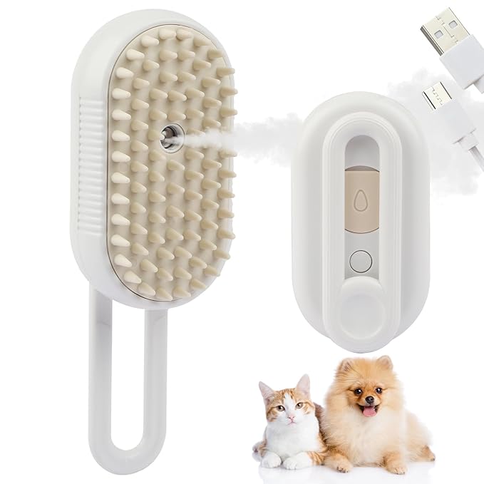 6 in 1 Cat Steam Brush for Shedding, Portable Anti-Static Grooming Comb for Cats &amp; Dogs, Steam Misting Water Brush, Self-Cleaning Pet Hair Remover, Indoor Cat Spray Brushes for Cats &amp; Dogs