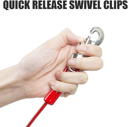 BV Dog Tie Out Cable 30 Feet - Heavy Duty Dog Lead Up to 125 Pounds - Reflective &amp; Rust-Free with Quick Release Swivel Clips &amp; 360° Rotating Clasp - Tangle-Free Dogs Runner for Yard (Red, Single)