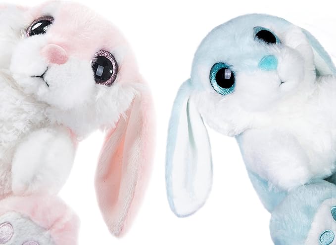 My OLi Bunny Stuffed Animal Pack of 2 Plush Rabbit 7in Stuffed Bunny with Floppy Ear Bedtime Friend Soft Toy Gifts for Girls Boys Kids, Pink &amp; Blue