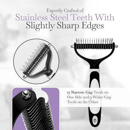Fuller Brush Dual-Head Dematting Pet Comb - Stainless Steel Teeth with Slightly Sharp Edges - 7 Narrow-Gap &amp; 9 Wider-Gap on Other Side - Use to Remove Stubborn Fur &amp; For Grooming Dogs &amp; Cats