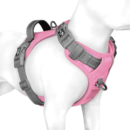 PHOEPET No Pull Dog Harness, Unique Colors Reflective Adjustable Dog Vest, with Soft Training Handle Metal Clips for Small Medium Large Dogs (Baby Pink Base &amp; Grey Straps,M)