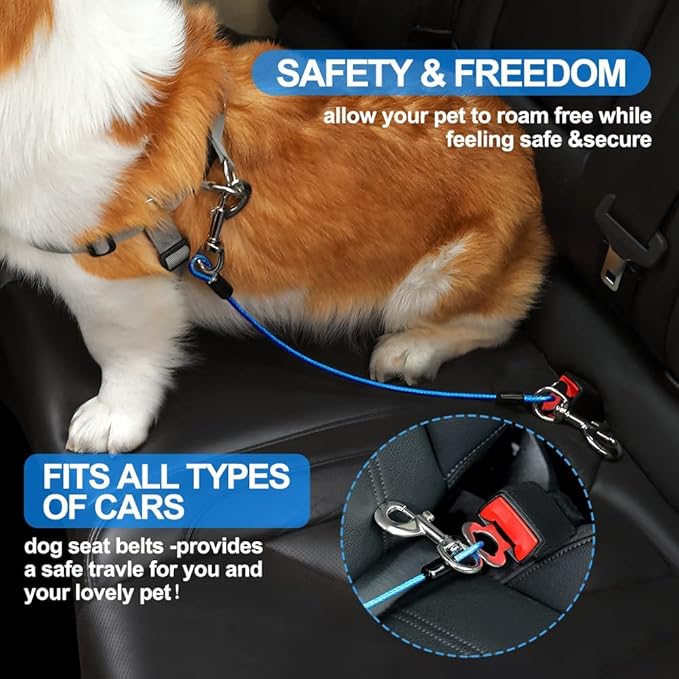 Dog Seat Belt Harness for Car,2pcs Dog Seatbelt of Coated Wire Leash Safety Restraint,No Chew Tether Cable Vehicle Dogs Accessories,Double Clips &amp; Latch (Black, 24 inch/60 CM)