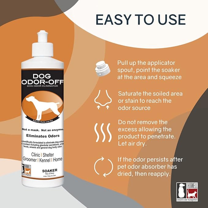 Thornell Dog Odor-Off Pet Odor Eliminator Soaker Bottle – 16 oz Ready to Use Dog Carpet Cleaner Soaker – Dog Urine Carpet Cleaner for Home, Glandular Secretions, Feces Odors on Carpet, Cages, &amp; More