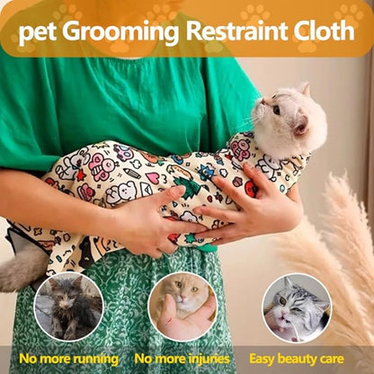 Magic Cat Wrap for Cutting Nails &amp; Grooming, Self Adherent Fabric Wrap for Cats, Multi Functional Pet Grooming Towel Blanket, Wrap Snug and Groom for Cats, 27.6 in, Under 22 Ibs