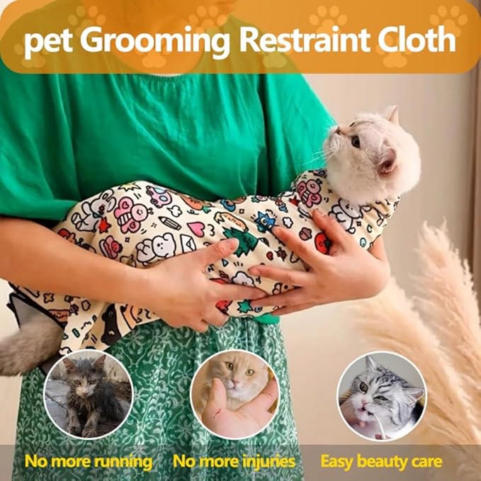 Magic Cat Wrap for Cutting Nails &amp; Grooming, Self Adherent Fabric Wrap for Cats, Multi Functional Pet Grooming Towel Blanket, Wrap Snug and Groom for Cats, 21.7 in, Under 11 Ibs