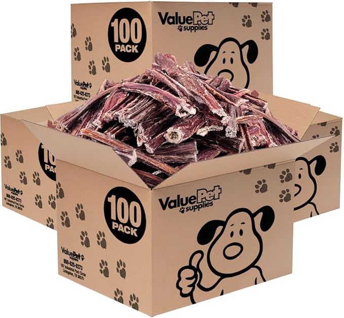 ValueBull Beef Jerky Gullet Sticks, Premium Dog Chews, 6 Inch, 400 Count Wholesale Pack - Natural Collagen, Glucosamine &amp; Chondroitin for Joint Health, Single-Ingredient Beef Esophagus