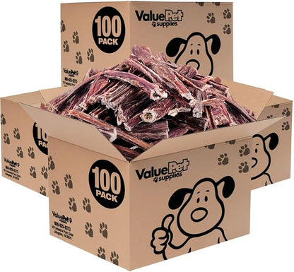 ValueBull Beef Jerky Gullet Sticks, Premium Dog Chews, 6 Inch, 400 Count Wholesale Pack - Natural Collagen, Glucosamine &amp; Chondroitin for Joint Health, Single-Ingredient Beef Esophagus