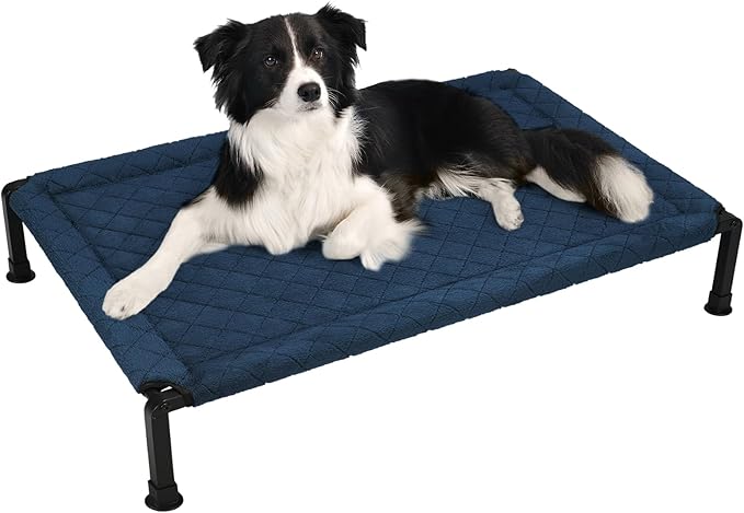 Veehoo Soft Plush Elevated Dog Bed, Raised Pet Cot with Heavy Duty Frame, Non-Slip Silicon Feet, Washable &amp; Breathable Pet Cot for Indoor or Outdoor Use, 41" x 27", Navy Blue, CWC2432A