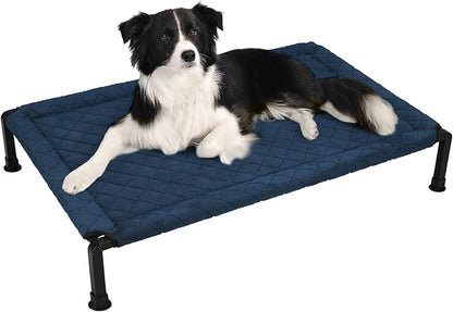 Veehoo Soft Plush Elevated Dog Bed, Raised Pet Cot with Heavy Duty Frame, Non-Slip Silicon Feet, Washable &amp; Breathable Pet Cot for Indoor or Outdoor Use, 41" x 27", Navy Blue, CWC2432A