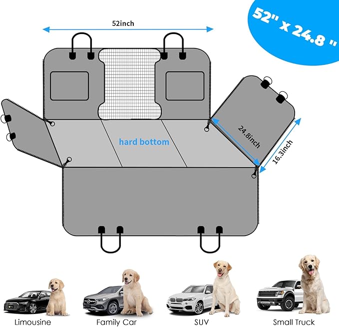 URPOWER Back Seat Extender for Dogs - Hard Bottom Dog Car Seat Cover Holds 420 lbs, Waterproof Dog Hammock Dogs Bed for Cars, SUVs &amp; Small Trucks, Pet Backseat Protector with Mesh Window &amp; Large Space