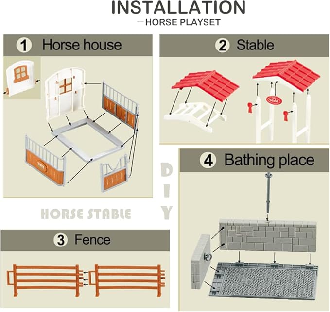Peagrav Horse Stable Playset with Rider, Wash Area, Fence &amp; Animal Figures - Gifts for Girls &amp; Boys Aged 3-8