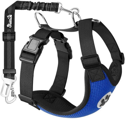 SlowTon Dog Seat Belt Harness for Car, Dog Car Harness Adjustable Mesh Breathable &amp; Dog Seatbelt Safety Tether with Elastic Bungee for Small Medium Large Pets(Blue, Double Clip, XXXS)