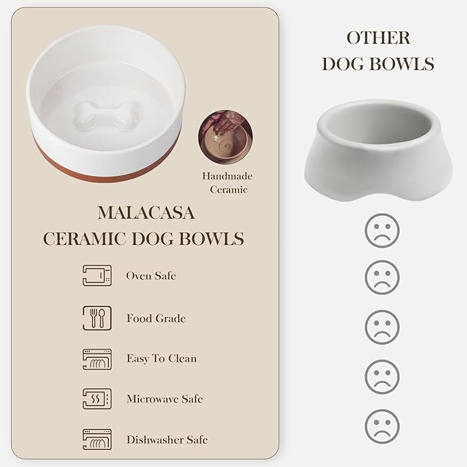 MALACASA Dog Bowls, Ceramic Dog Food and Water Bowls for Small Size Dogs, 1.5 Cups Capacity Pet Bowl for Puppy &amp; Cats (S-1.5 Cups)