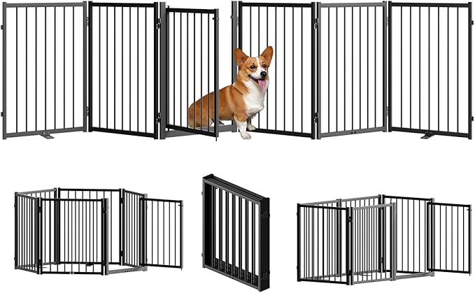 Full Metal Freestanding Dog Gate with Door, 24&