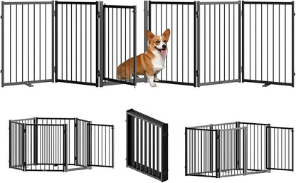 Full Metal Freestanding Dog Gate with Door, 24&