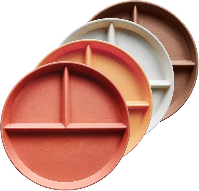 greenandlife 9 Inch 4PCS Unbreakable Portion Control Plates, Divided Plates for Kids Adults, Dishwasher &amp; Microwave Safe Compartment Plate, Lightweight Reusable Wheat Straw Plate, BPA Free