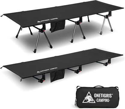 ONETIGRIS SUPRANUBIS Camping Cot, Height Adjustable with Cot Leg Extenders, Strong Support 330lbs, Lightweight Comfortable Folding Bed for Camping, Hiking, Travel, Truck, Beach, Office Nap