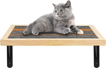 Handcrafted Wood Cat Perch &amp; Shelves - Floating Shelf with Cat Hammock Seat, Lounge Bed, Climbing Steps for Relaxing, Playing and Scratching