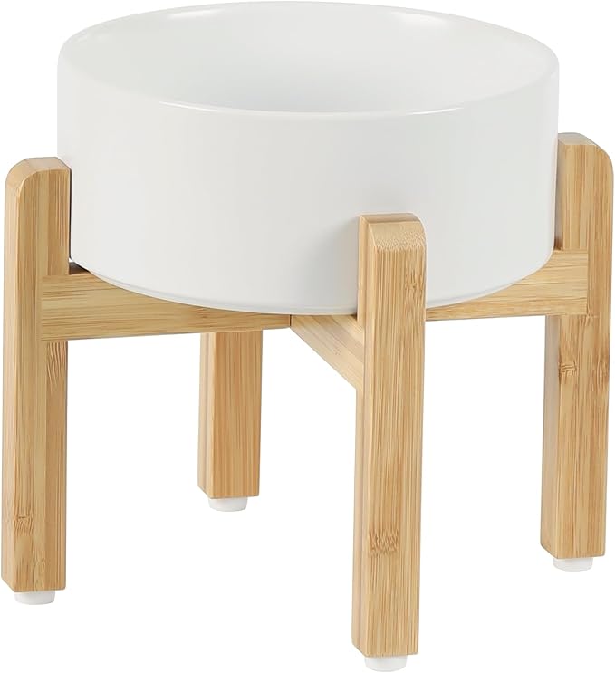 Ceramic Raised Dog Bowl Set, Elevated with Stand, Food and Water Bowl for Medium Breed Dogs, Weighted Dog Dishes, Pet Bowl(7.3&
