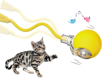 Interactive Cat Toys, Automatic Moving Cat Toys for Bored Indoor Adult Cats, Fast Rolling, Chirping &amp; Motion-Activated Kitty Toys, Fun Gift for Cats with Speedy Tail 2.0, USB Rechargeable, Yellow