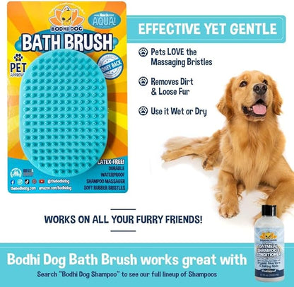 Bodhi Dog Shampoo Brush - Pet Grooming &amp; Bath Supplies for Dogs and Cats - Bath Brush for Long &amp; Short Hair - Premium Scrubber for Shower, Bathing &amp; Massage (One Pack, Aqua)