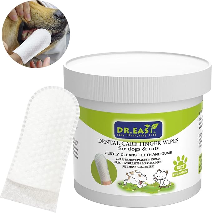 DR.EASY Breath Freshener Dental Finger Wipes 80ct for Dog &amp; Cat, Help Wipe Away Plaque&amp;Tartar, No Added Harsh Chemicals No Brush Formula