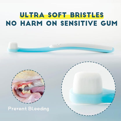 Small Dog Toothbrush, Cat &amp; Puppy Tooth Brushing Kit, Ultra Soft &amp; Mini Head Teeth Brush for Kitten &amp; Tiny Pet, Doggy Toothbrushes Deep Dental Cleaning, 2 PCS - Blue