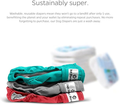 Pet Parents® Washable Dog Diapers (3pack) + Extendrs® of Durable Doggie Diapers, Premium Dog Diapers Female (X-Small, Southern Belle)
