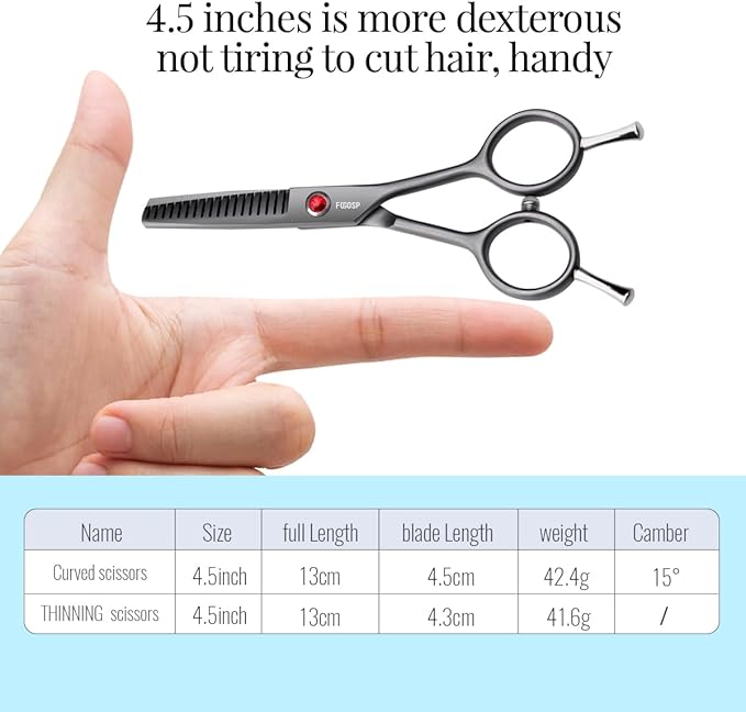 4.5" Dog Grooming Scissors - 2pcs Curved Scissors &amp; Thinning Shears for Small Dog, Cat Face &amp; Paws - Japan 440C (2Kit)