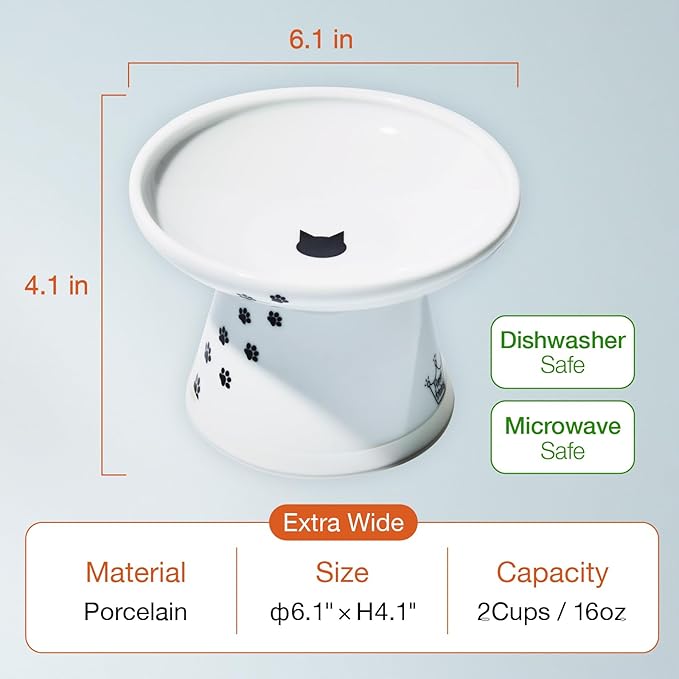 Necoichi Extra Wide Raised Cat Food Bowl, Elevated, Prevent Neck &amp; Whisker Fatigue, Dishwasher and Microwave Safe, No.1 Seller in Japan! (Cat, Extra Wide)