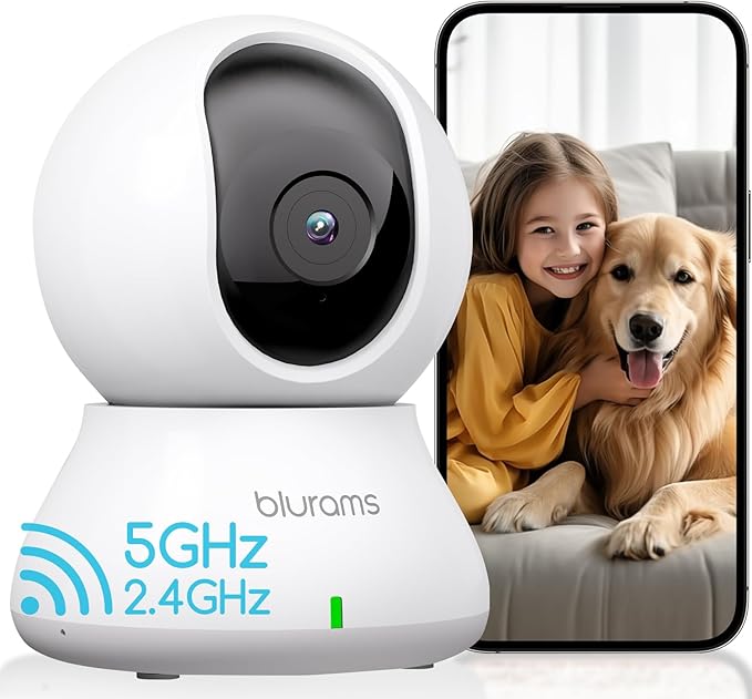 blurams Indoor Security Camera, 5GHz/2.4GHz Dual-Band, 2K PZT Pet Camera with Phone App, 360° Cameras for Home Security, 2-Way Audio, Motion Tracking, Night Vision, Siren, Cloud&amp;SD