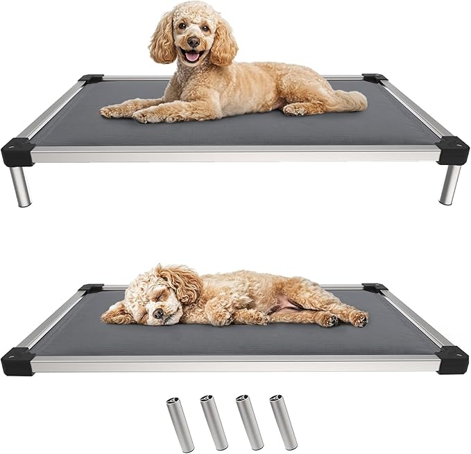 FXW TitanNest Chew-Proof Elevated Dog Bed, Raised Cot for Indoor/Outdoor/Camping Use, Durable &amp; Washable Padded Pet Bed for Small Dogs, 35.0" L x 22.0" W x 4.5" H, Gray