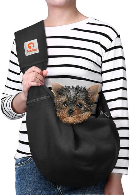 Tomkas Small Dog Sling Carrier - Zipper Pocket &amp; Classic Strap - for 3-10 lbs Pets(Black)