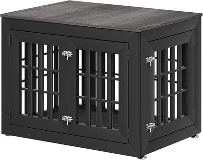 38" Heavy Duty Dog Crate Furniture for Small,Medium and Large Dogs,Rustic Wooden Dog Cage Kennel Indoor Furniture with Waterproof Top,Decorative Pet House Side End Table (Black &amp; Grey)