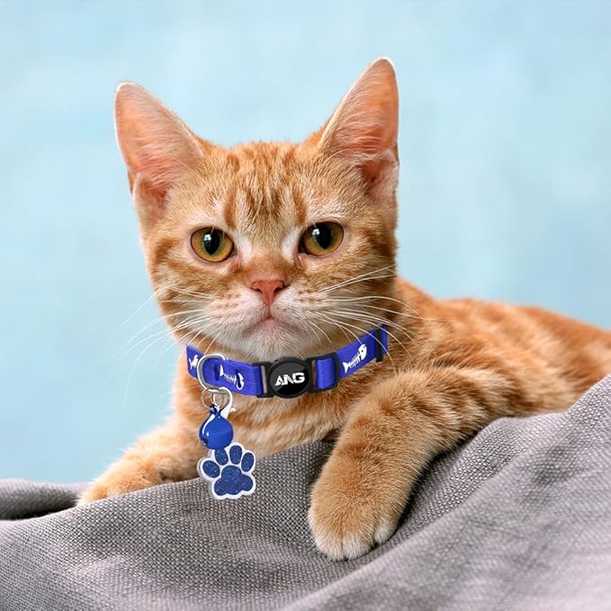 Personalized Breakaway Cat Collars Glow-in-The-Dark with ID Tag, Bell - Safety Quick - Release, Customizable for Female Male Kittens &amp; Cats (Navy)