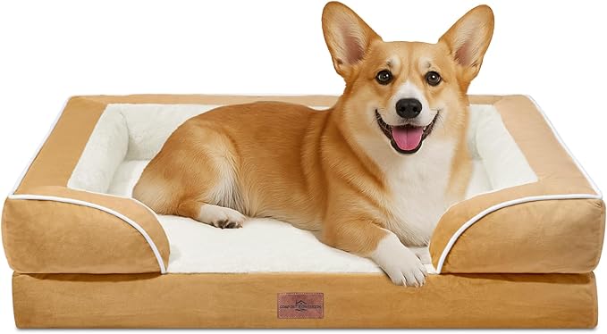 Comfort Expression Medium Dog Beds Waterproof Orthopedic Foam Dog Sofa Beds for Medium Large Dogs Comfy Pet Bed with Washable Removable Cover &amp; Non-Slip Bottom(Medium,Khaki)