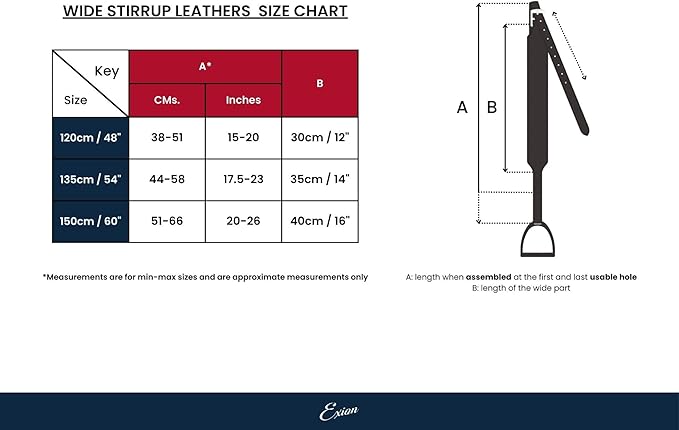 Exion Wide Stability Stirrup Leathers for English Saddles | Premium Cowhide Leather | Enhanced Leg Stability &amp; Comfort | Sizes: 48" to 62"