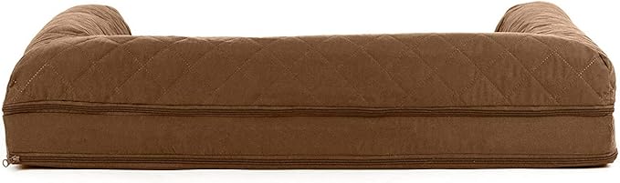 Furhaven Cooling Gel Dog Bed for Large/Medium Dogs w/ Removable Bolsters &amp; Washable Cover, For Dogs Up to 55 lbs - Quilted Sofa - Toasted Brown, Large