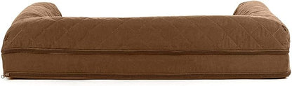 Furhaven Cooling Gel Dog Bed for Large/Medium Dogs w/ Removable Bolsters &amp; Washable Cover, For Dogs Up to 55 lbs - Quilted Sofa - Toasted Brown, Large