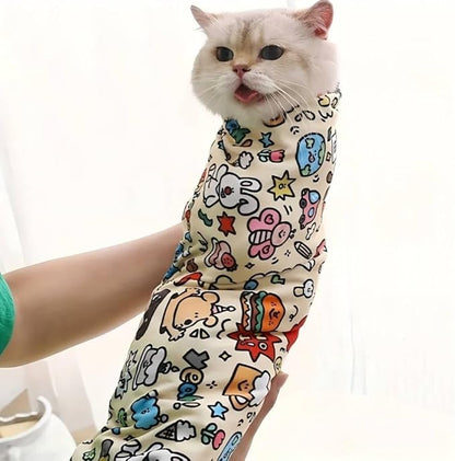 Magic Cat Wrap for Cutting Nails &amp; Grooming, Self Adherent Fabric Wrap for Cats, Multi Functional Pet Grooming Towel Blanket, Wrap Snug and Groom for Cats, 27.6 in, Under 22 Ibs