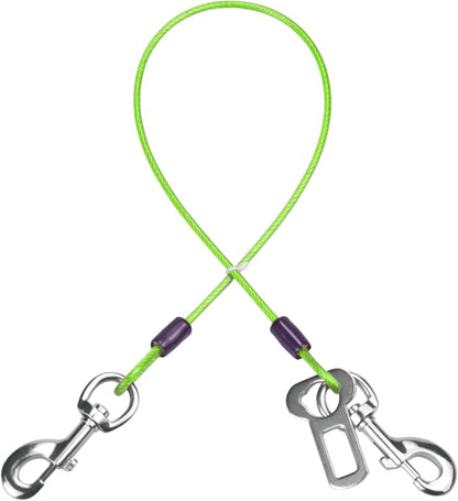 Dog Seat Belt Harness for Car,Dog Seatbelt of Coated Wire Leash Safety Restraint,No Chew Tether Cable Vehicle,Double Clips &amp; Latch(Green, 16 inch/40 CM)