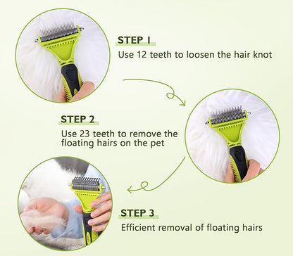 Pecute Pet Dematting Tool 2 Pack - Double Sided Undercoat Rake &amp; Dematting Comb for Detangling Matted or Knotted Undercoat Hair, Great for Medium or Long-haired Dogs &amp; Cats
