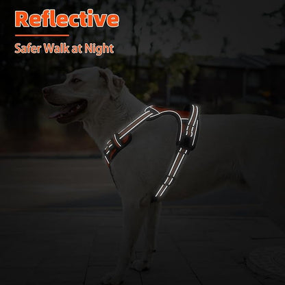 PUPTECK No Pull Dog Harness for Large, Adjustable Reflective Dog Harness with Handle Easy Control, Comfortable Soft Padded Pet Vest Harness for Large Dogs, Orange L