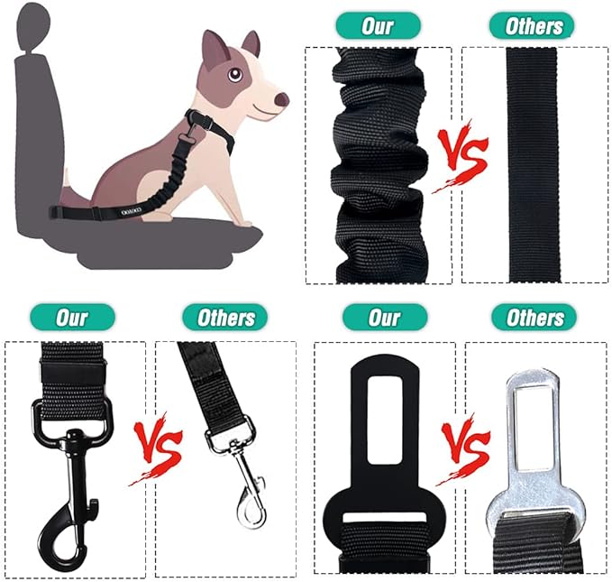COOYOO Dog Seat Belt,3 Piece Set Retractable Dog Car Harness Adjustable Dog Seat Belt for Vehicle Nylon Pet Safety Seat Belts Heavy Duty &amp; Elastic