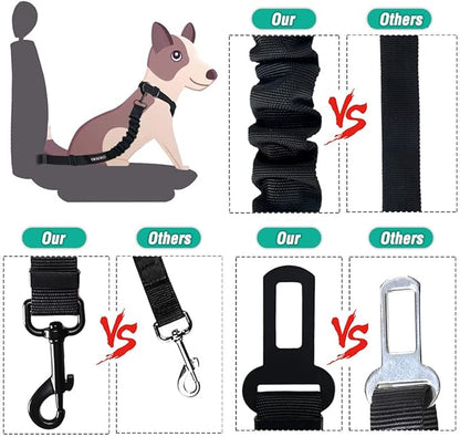 COOYOO Dog Seat Belt,Retractable Dog Car Harness Seat Belt for Car Adjustable Nylon Pet Safety Seat Belts Heavy Duty &amp; Elastic Bungee Buffer
