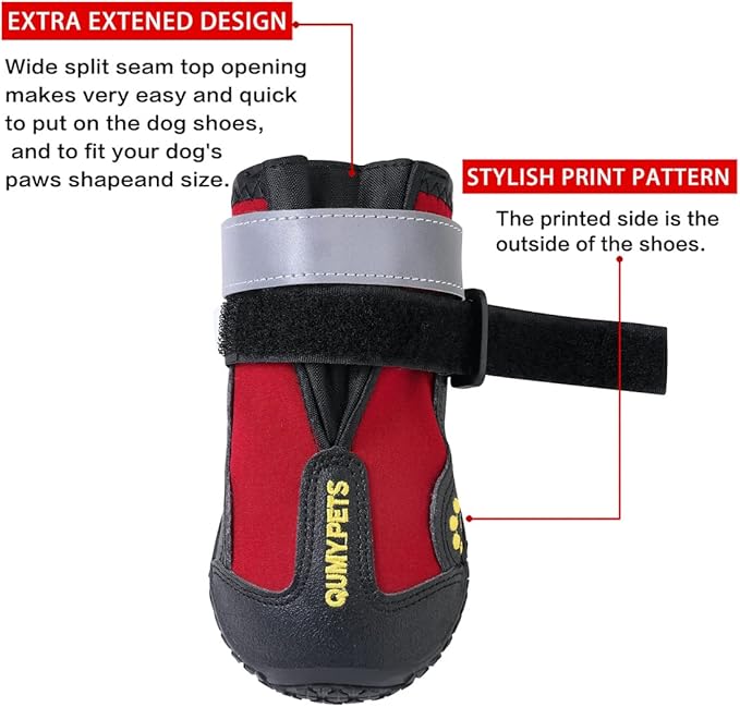 QUMY Dog Shoes for Large Dogs, Medium Dog Boots &amp; Paw Protectors for Winter Snowy Day, Summer Hot Pavement, Water-Resistant in Rainy Weather, Outdoor Walking, Indoor Hardfloors Skid-Resistant Sole