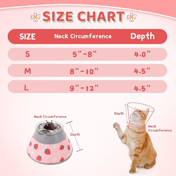 Cat Cone Collar Soft to Stop Licking, Adjustable, Foldable Lightweight Kitten Cones After Surgery Recovery for Cats &amp; Kittens, Cat Cone Alternative (Pink, L)