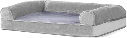 Furhaven Orthopedic Dog Bed for Medium/Small Dogs w/ Removable Bolsters &amp; Washable Cover, For Dogs Up to 35 lbs - Faux Fur &amp; Velvet Sofa - Smoke Gray, Medium