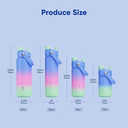 Kids Insualated Water Bottle with Straw - 12oz Stainless Steel Water Bottle with Dual Spouts, Leak-Proof, BPA-Free, Double Wall Vacuum Keeps Cold for 24 Hours for Sports, Travel (Frosted Lilac)