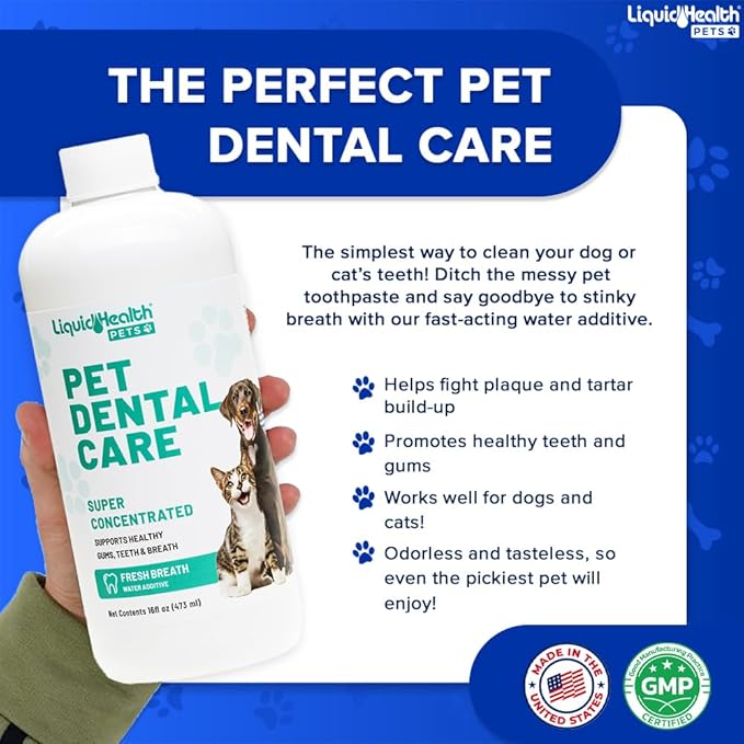 LIQUIDHEALTH Pet Dental Care Water Additive for Dogs &amp; Cats - Fast Acting Pet Bad Breath Freshener, Dog Mouth Wash, Animal Oral Dental Rinse, Plaque &amp; Tartar Teeth Cleaning Solution (2-Pack)